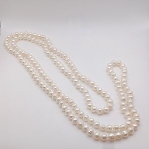 Classic White Freshwater Pearl Long Single Strand Necklace 8.3mm-9.3mm